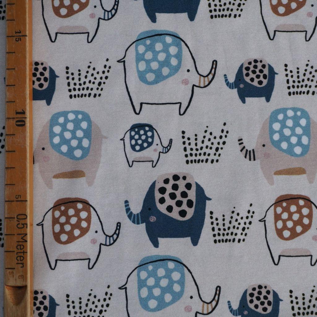 Baumwolljersey Elefanten blau beige – FVJ